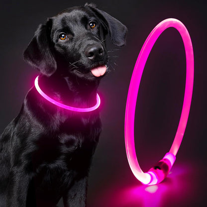 Light up Dog Collars - Waterproof LED Dog Collar, Glow in the Dark Pet Collars, TPU Cuttable Lighted Puppy Collar Lights for Small Medium Large Dogs (Pink)