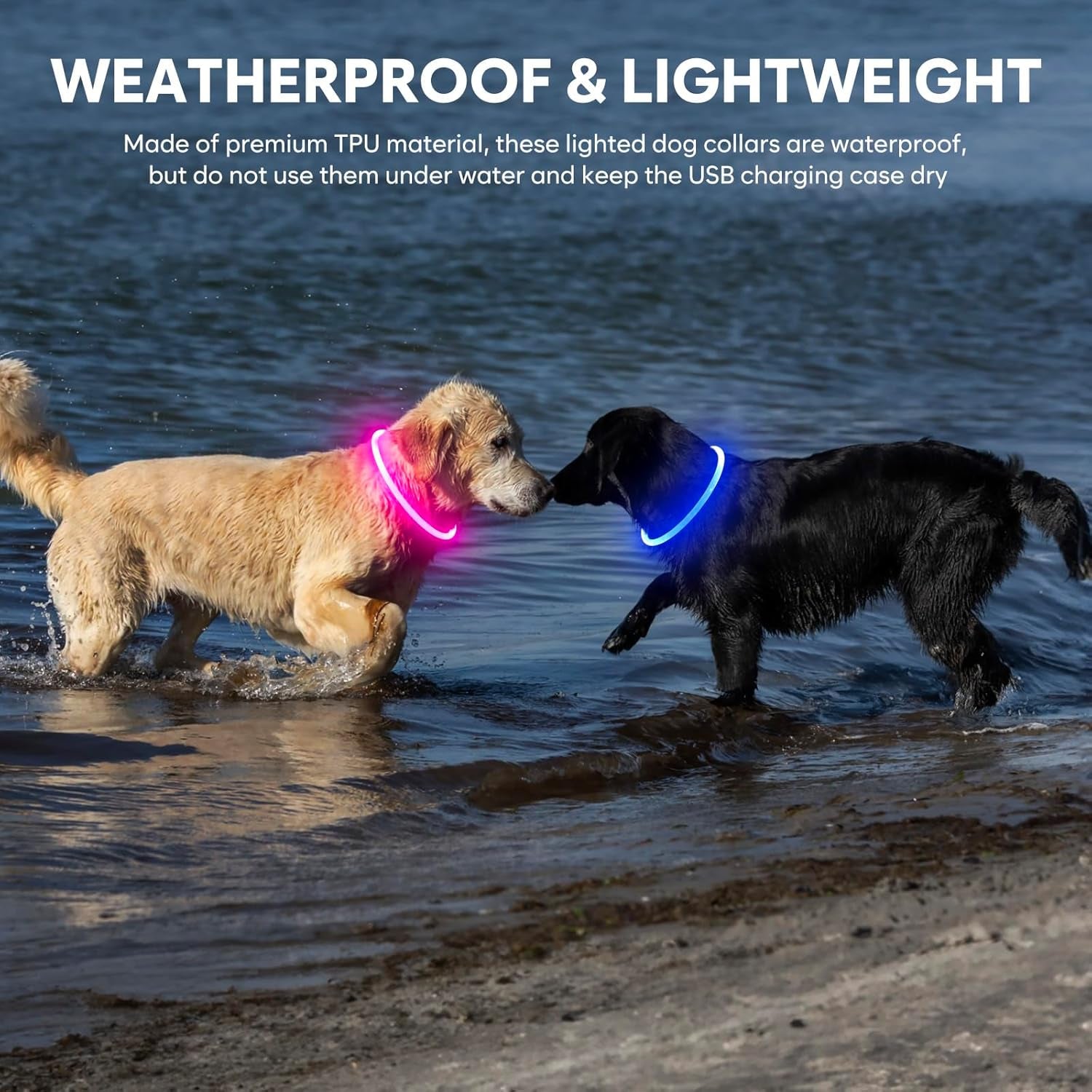 Light up Dog Collars - Waterproof LED Dog Collar, Glow in the Dark Pet Collars, TPU Cuttable Lighted Puppy Collar Lights for Small Medium Large Dogs (Pink)