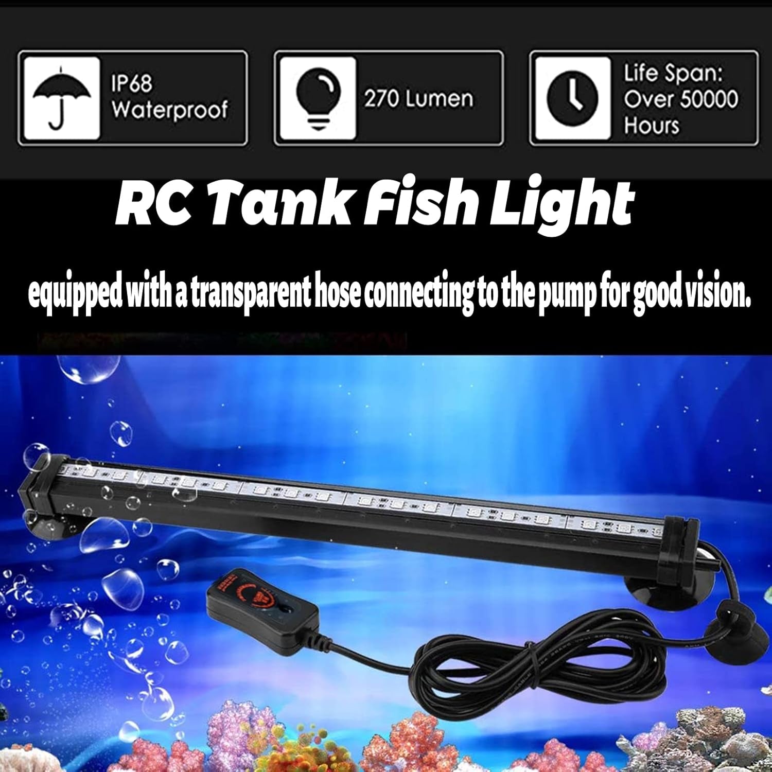 LED Fish Tank Light,Submersible Aquarium Light with Air Bubble Hole,Ip68 Waterproof,Color Changing LED Lights with Remote Controller,31Cm/12.2"