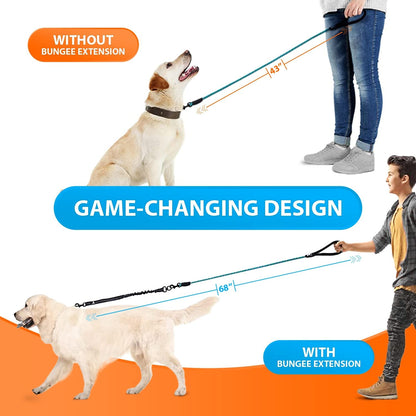 Heavy Duty Rope Bungee Leash for Large and Medium Dogs with Anti-Pull for Shock Absorption - No Slip Reflective Leash for Outside