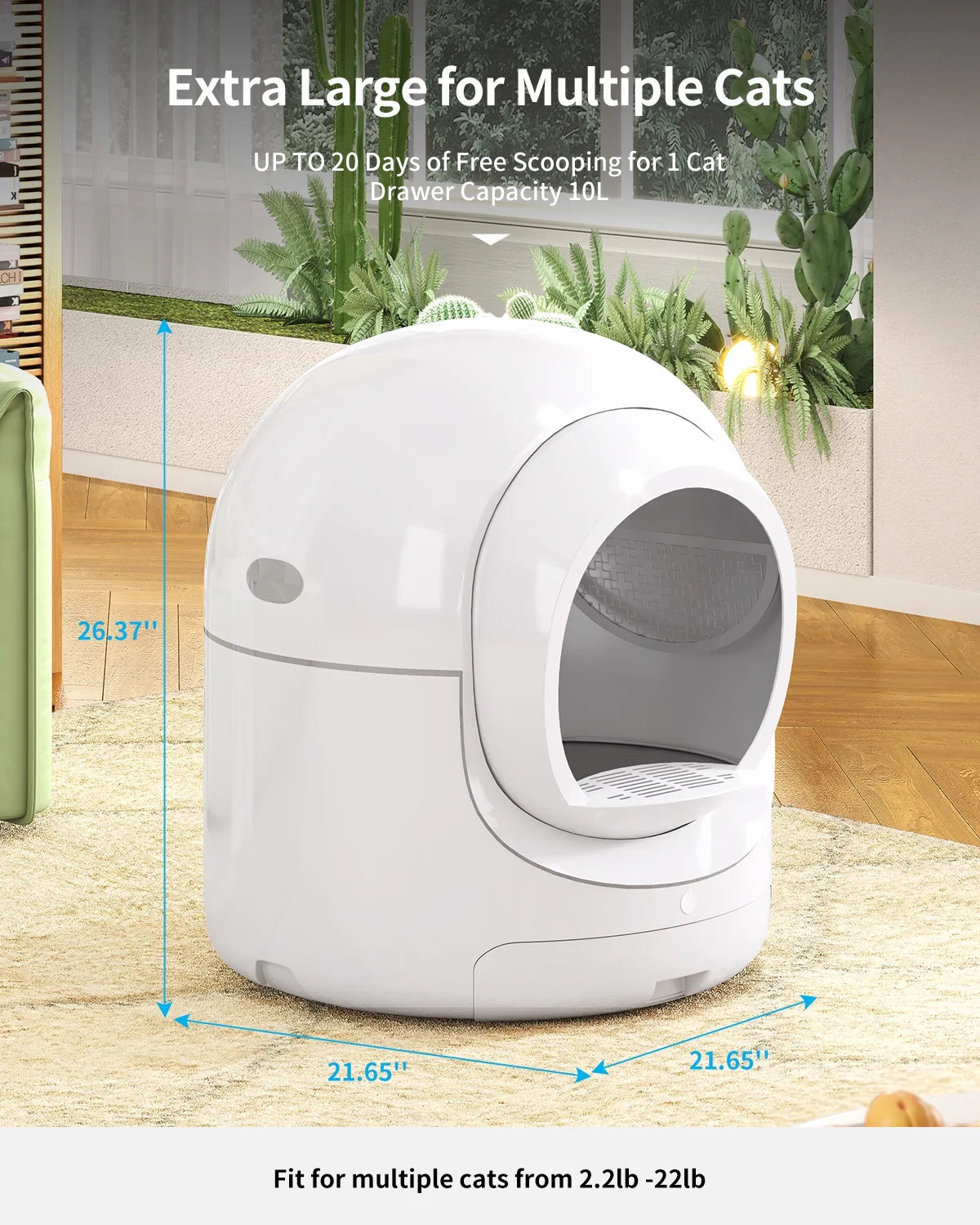 Self Cleaning Cat Litter Box,App Control Support,Odor Removal,85L Large Capacity,White&Gray