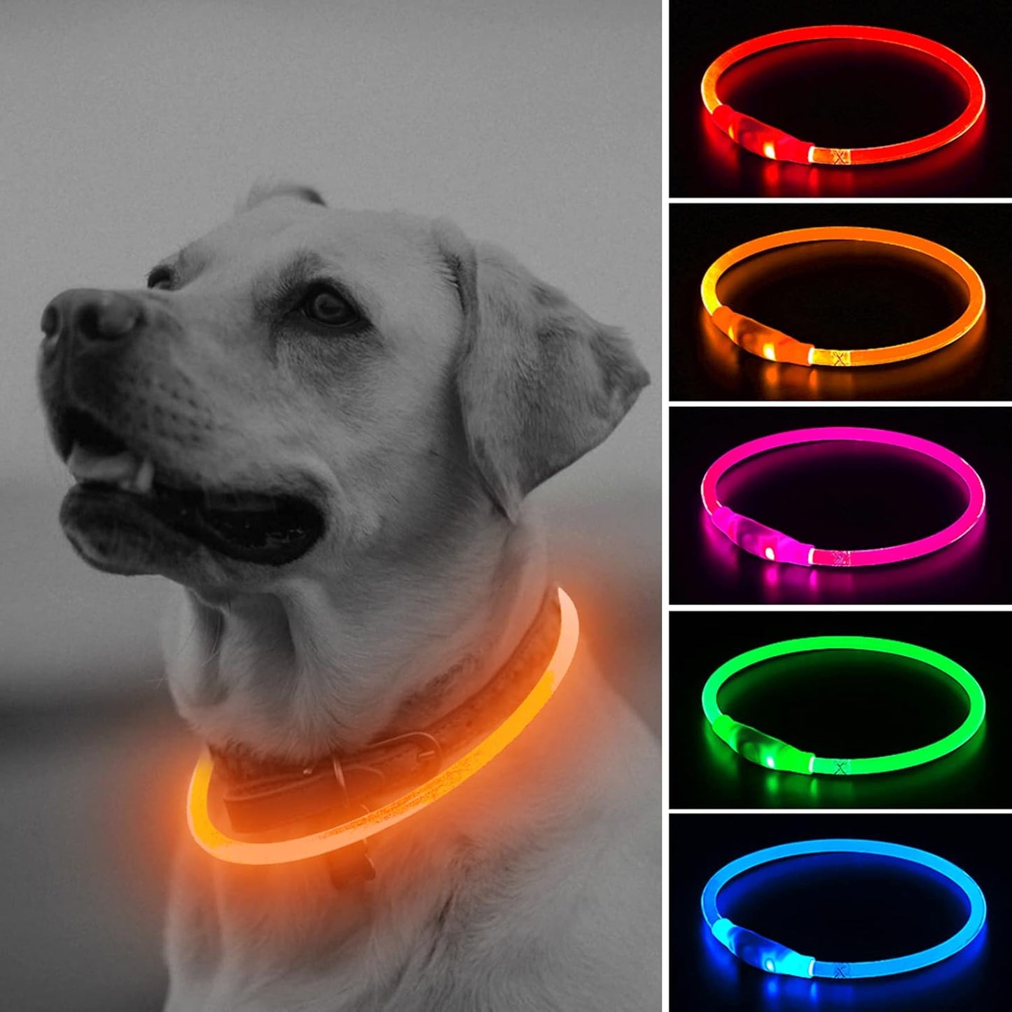 LED Dog Collar, USB Rechargeable Light up Dog Collars, Soft Silicone Flashing Dog Collar Light for Your Dog Walking at Night (Blue-Silicone)