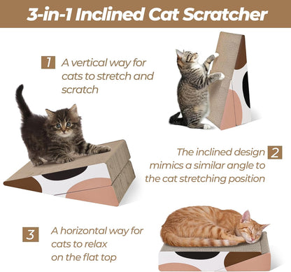 Cat Scratcher Cardboard, Kitty Cat Scratching Pad Recycle Corrugate Scratcher Cat Scratch Bed Long Lasting Reversable (Triangle)