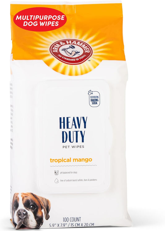 for Pets Heavy Duty Multipurpose Dog Bath Wipes - Dog Wipes Remove Odor & Refreshes Skin - Mango Scent Pet Wipes, 100 Count - Dog Grooming Wipes for Pets - Dog Cleaning Wipes