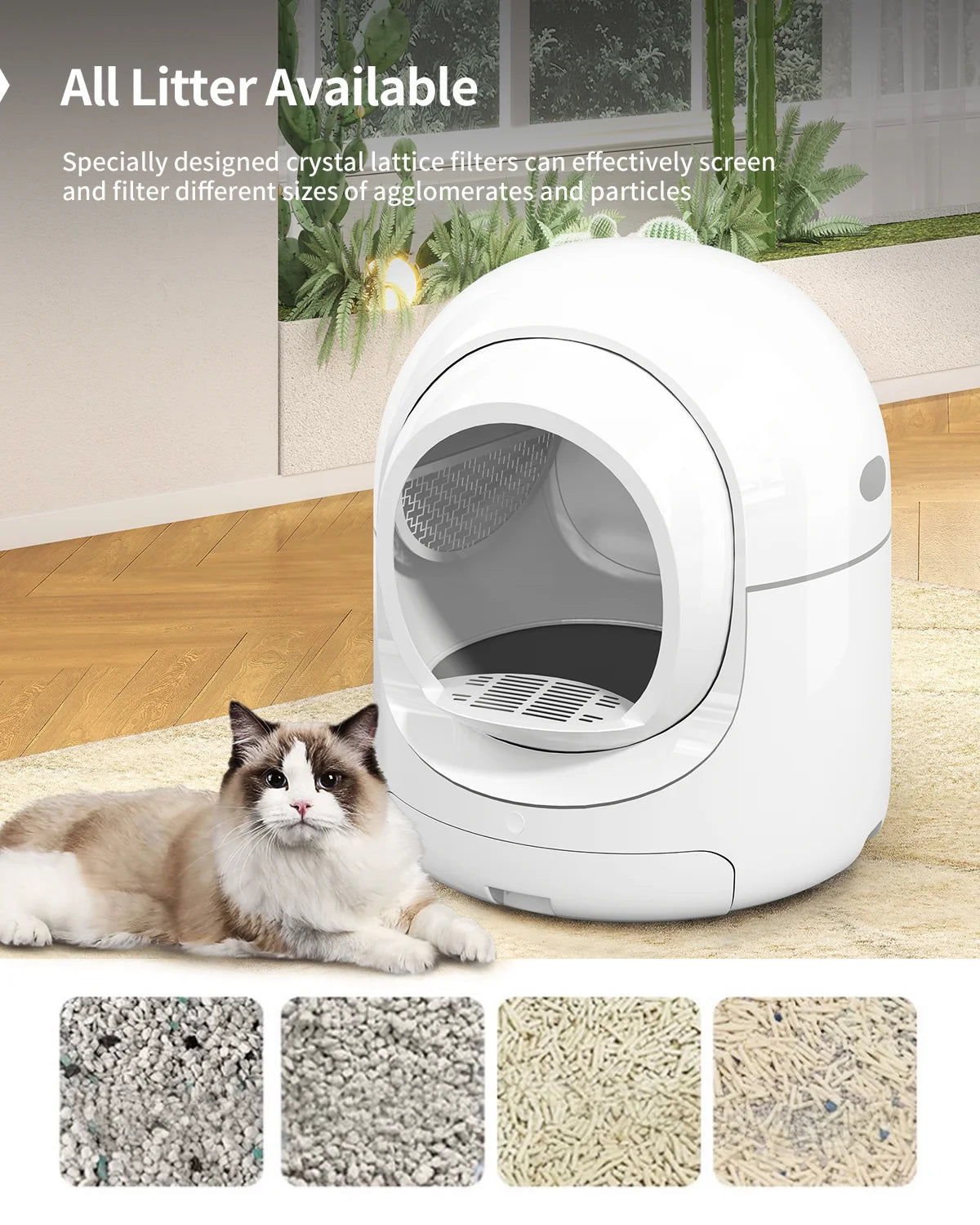 Self Cleaning Cat Litter Box,App Control Support,Odor Removal,85L Large Capacity,White&Gray