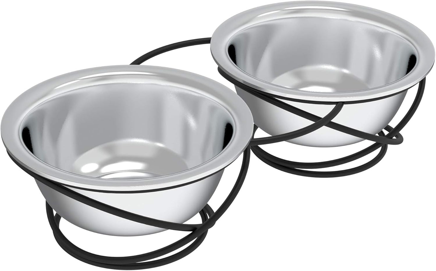 Set of 2 Elevated Dog Bowls - Stainless-Steel 40 OZ Large Food and Water Bowls for Pets with Raised 3.5-Inch-Tall Decorative Stand by ,Silver/Black